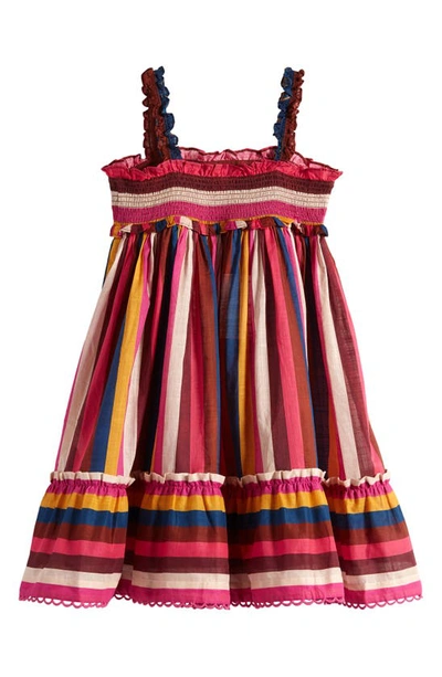 Shop Zimmermann Kids' Ginger Shirred Cotton Dress In Multi Stripe