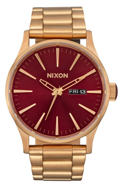 Shop Nixon Sentry Bracelet Watch, 42mm In Oxblood Sunray / Gold
