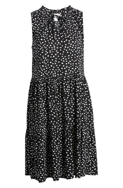 Shop Beachlunchlounge Print Sleeveless Tiered Dress In Spots Noir