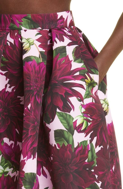 Shop Oscar De La Renta Dahlia Print Faille Skirt In Burgundy/ Pink