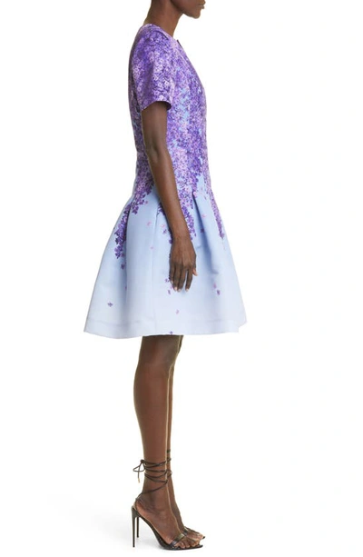 Shop Oscar De La Renta Lilac Print Faille Dress In Lilac/ Blue