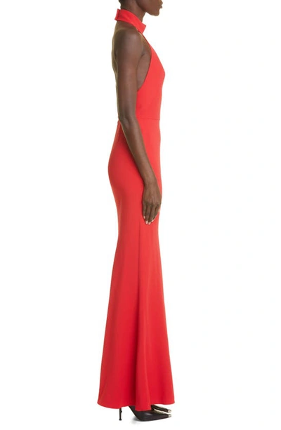 Shop Alexander Mcqueen Halter Neck Leaf Crepe Maxi Dress In Lust Red