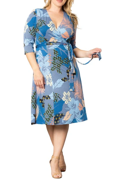 Shop Kiyonna Essential Wrap Dress In Blue Botanicals