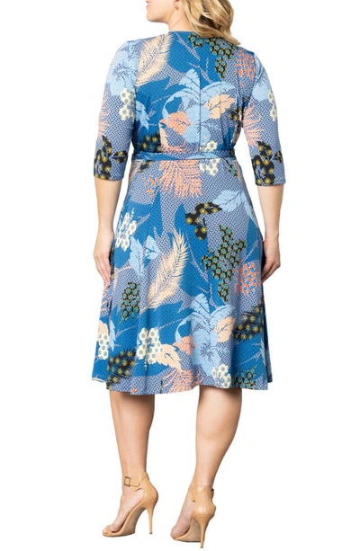 Shop Kiyonna Essential Wrap Dress In Blue Botanicals