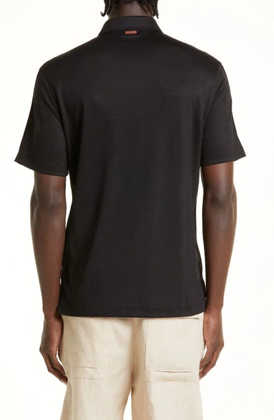 Zegna High Performance Wool Polo Shirt In Black