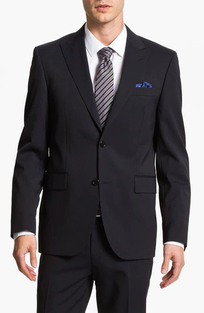 Shop Sand Trim Fit Wool Blend Suit In Navy