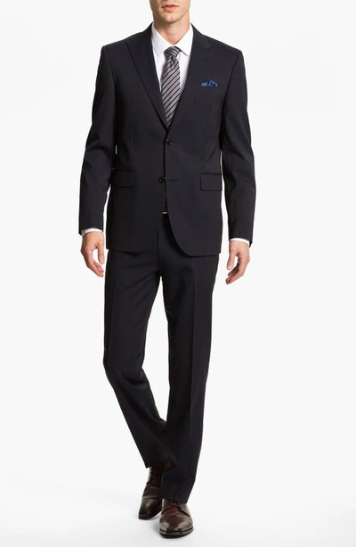 Sand Trim Fit Wool Blend Suit In Navy