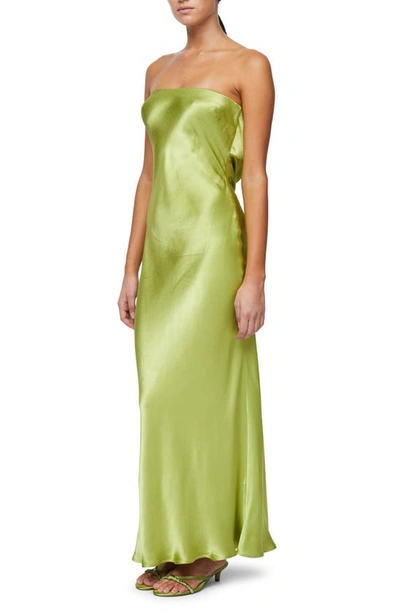 Shop Bec & Bridge Moondance Strapless Satin Maxi Dress In Chartreuse Green