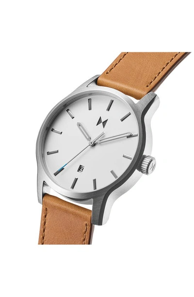 Shop Mvmt Watches Classic Ii Leather Strap Watch, 44mm In White/ Tan