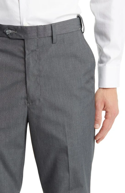 Berle Prim Self Sizer Waist Flat Front Poplin Trousers In Grey
