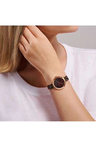 Shop Ted Baker Ammy Floral Leather Strap Watch, 34mm In Rose Gold/ Black/ Floral