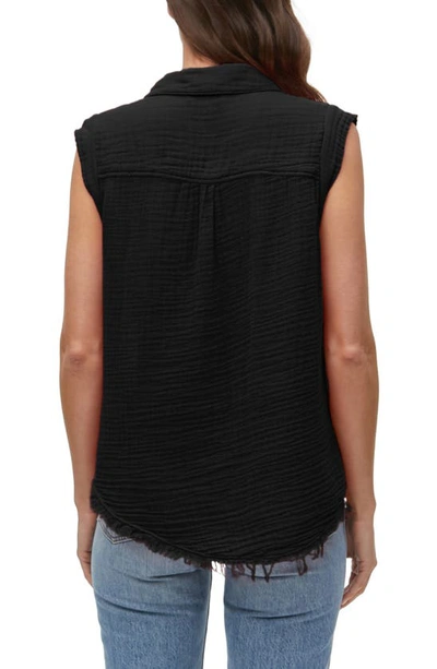 Shop Michael Stars Monique Button-up Sleeveless Shirt In Black