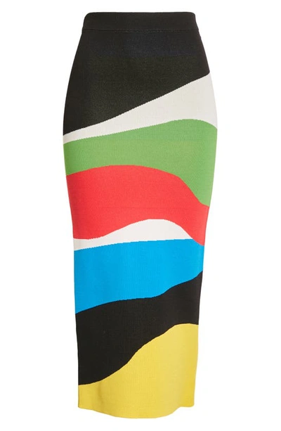 Shop Staud Karina Stripe Jacquard Pencil Skirt In Marble Wave