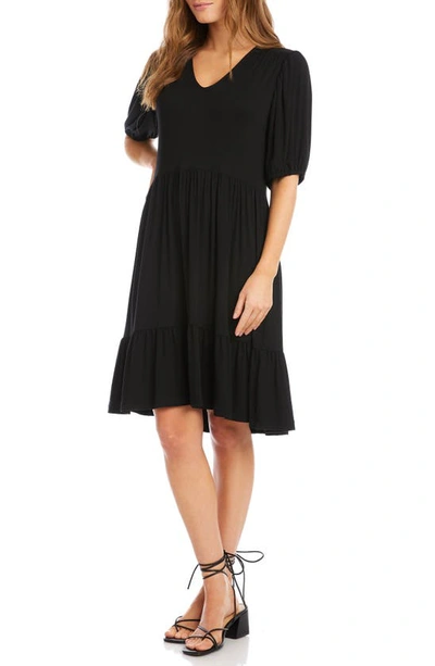 Shop Karen Kane Puff Sleeve Tiered A-line Dress In Black
