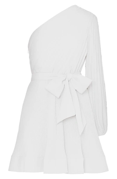Shop Milly Linden Pleated One-shoulder Minidress In White