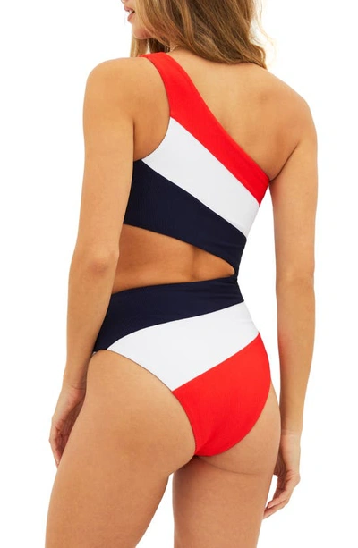 Shop Beach Riot Joyce Cutout One-shoulder One-piece Swimsuit In Liberty Color Block