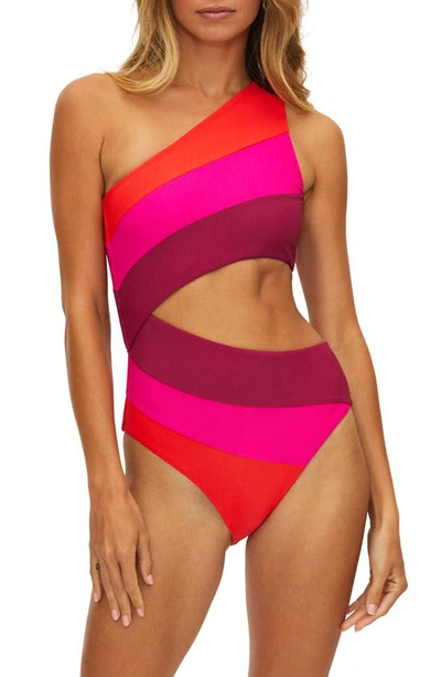 Shop Beach Riot Joyce Cutout One-shoulder One-piece Swimsuit In Be Mine Color Block