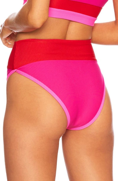 Shop Beach Riot Emmy Colorblock High Waist Bikini Bottoms In Fuchsia Red Neon Pink