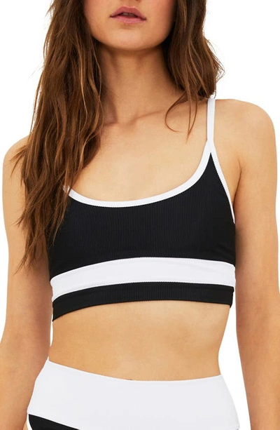 Beach Riot Eva Ribbed Colorblock Swim Top In Black/ White