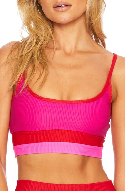 Shop Beach Riot Eva Colorblock Bikini Top In Fuchsia Red Neon Pink