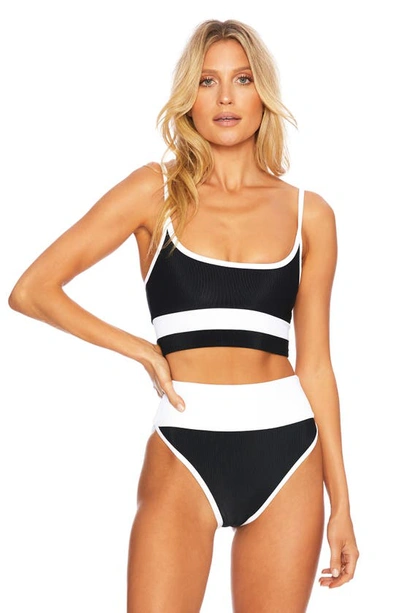 Beach Riot Eva Ribbed Colorblock Swim Top In Black/ White