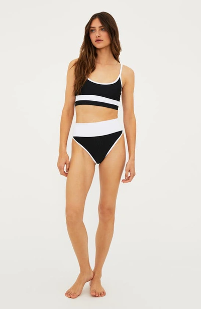 Beach Riot Eva Ribbed Colorblock Swim Top In Black/ White