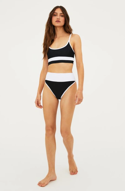 Beach Riot Eva Ribbed Colorblock Swim Top In Black/ White