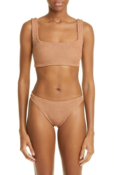 Shop Hunza G Crinkle Two-piece Swimsuit In Metallic Cocoa