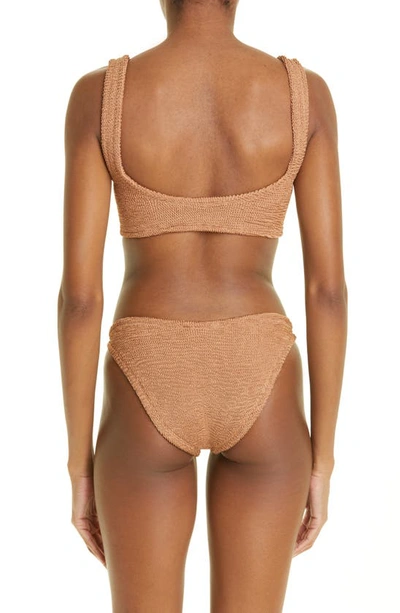 Shop Hunza G Crinkle Two-piece Swimsuit In Metallic Cocoa