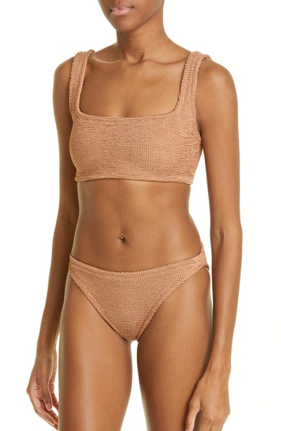 Hunza G Crinkle Two-piece Swimsuit In Metallic Cocoa