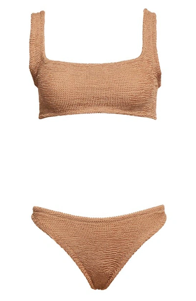 Hunza G Crinkle Two-piece Swimsuit In Metallic Cocoa