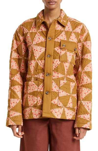 Shop Bode Kaleidoscope Quilted Jacket In Khaki Peach