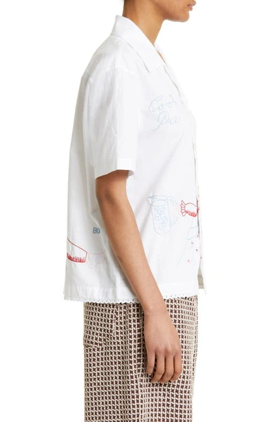 Shop Bode His & Hers Embroidered Short Sleeve Button-up Shirt In White Multi