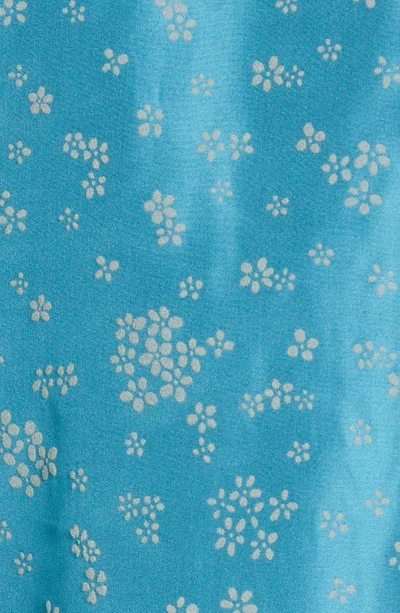 Shop Bode Flocked Floral Silk Button-up Shirt In Blue Cream