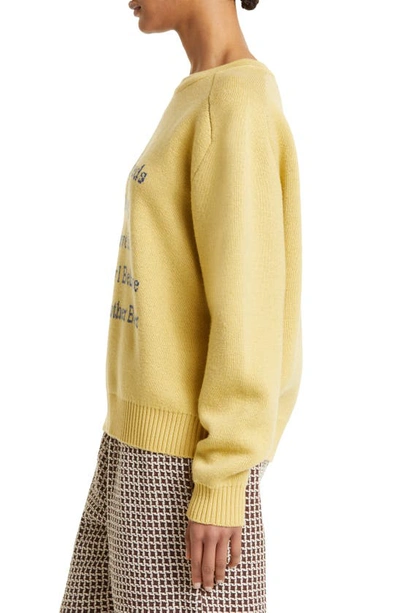 Shop Bode Another Beer Jacquard Graphic Merino Wool Sweater In Yellow Blue