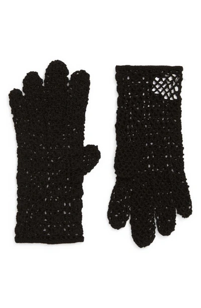 Shop Seymoure Hand Crochet Merino Wool Gloves In Black
