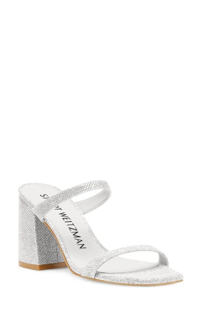 Shop Stuart Weitzman Flareblock 85 Slide Sandal In Silver