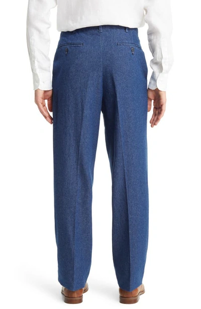 Berle Pleated Self Sizer Waist Flat Front Denim Trousers In Navy