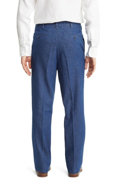 Berle Pleated Self Sizer Waist Flat Front Denim Trousers In Navy