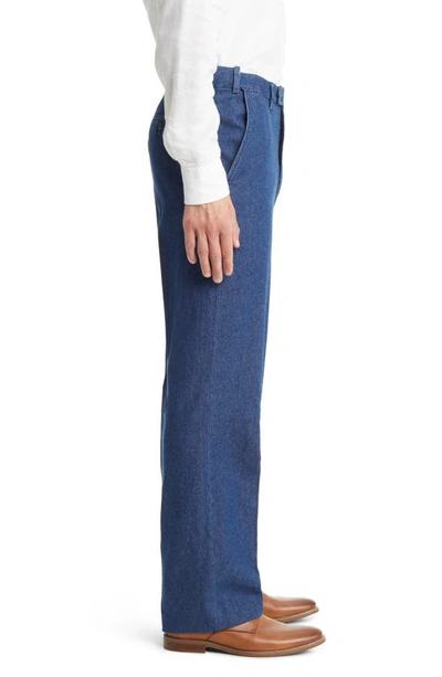 Shop Berle Pleated Self Sizer Waist Flat Front Denim Trousers In Navy