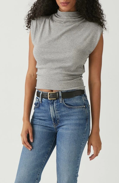 Michael Stars Amara Ruched Cowl Neck Rib T-shirt In Heather Grey