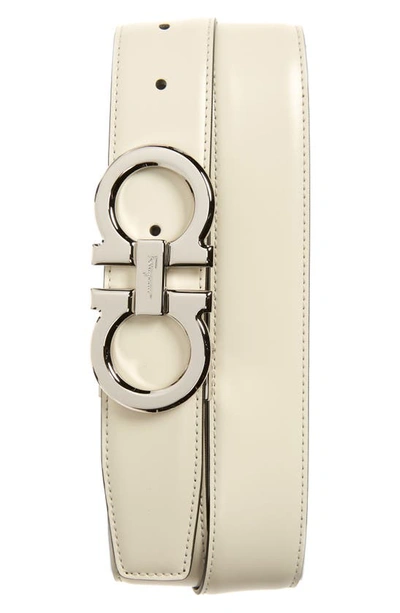 Shop Ferragamo Double Gancio Reversible Leather Belt In Mascarpone Nero