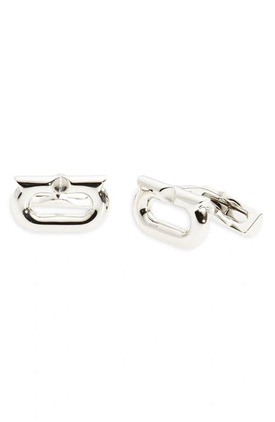 Shop Ferragamo Gancio Ellipse Cuff Links In Palladio