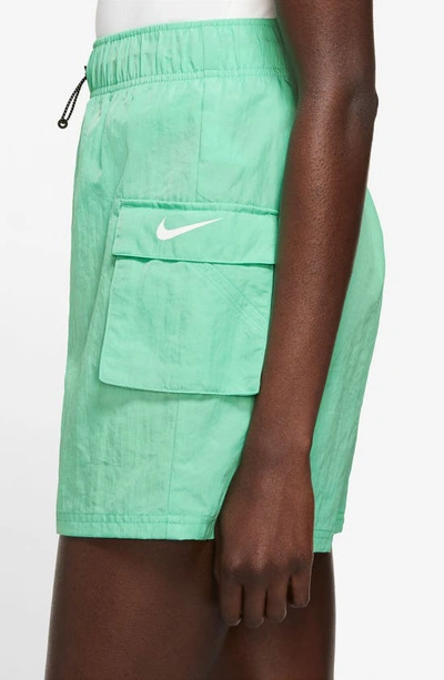 Shop Nike Sportswear Essential Woven High Waist Shorts In Sprgrn/ White