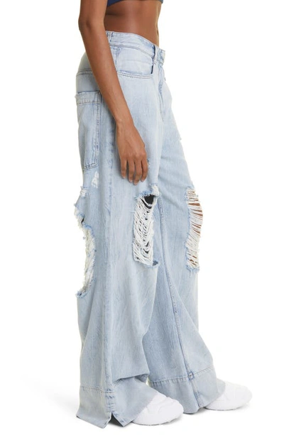 Shop Givenchy Distressed Extra Wide Leg Jeans In Light Blue