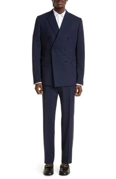 Shop Valentino Two-piece Double Breasted Wool Suit In 598-navy
