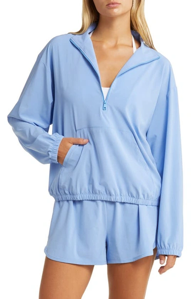 Shop Beyond Yoga In Stride Half Zip Pullover In Flower Blue