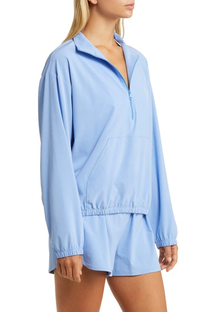 Beyond Yoga In Stride Half Zip Pullover In Flower Blue