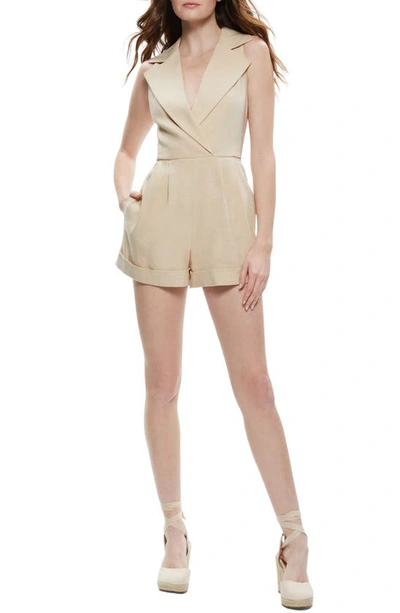 Shop Alice And Olivia Sleeveless Cuffed Blazer Romper In Natural