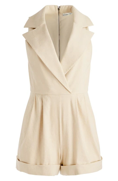 Shop Alice And Olivia Sleeveless Cuffed Blazer Romper In Natural